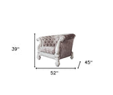 52" Ivory and Bone Fabric Damask Tufted Barrel Chair